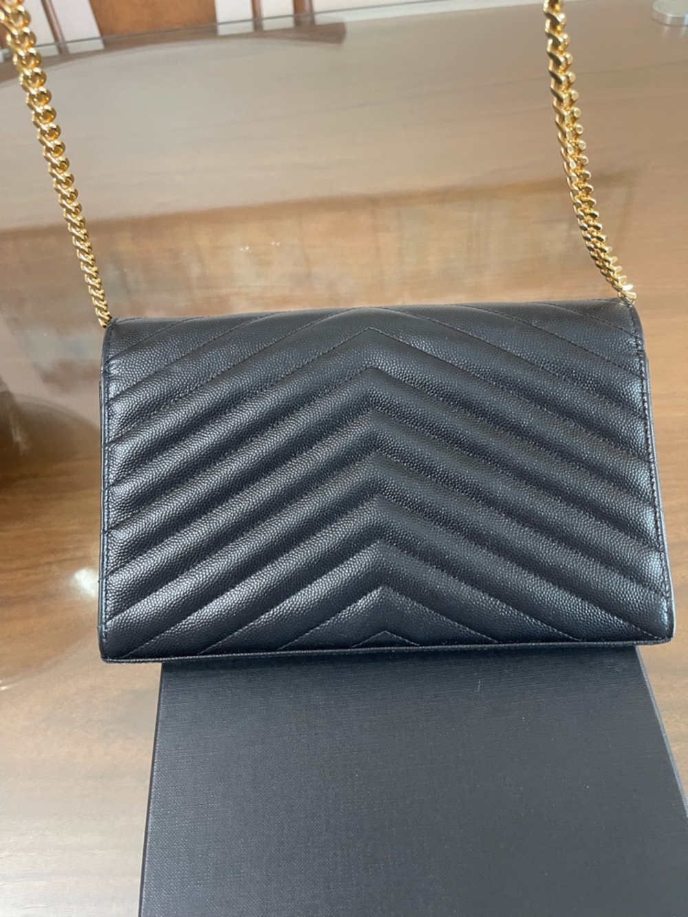Saint Laurent Black Leather Chain Crossbody with gold chain - Picture 3 of 8